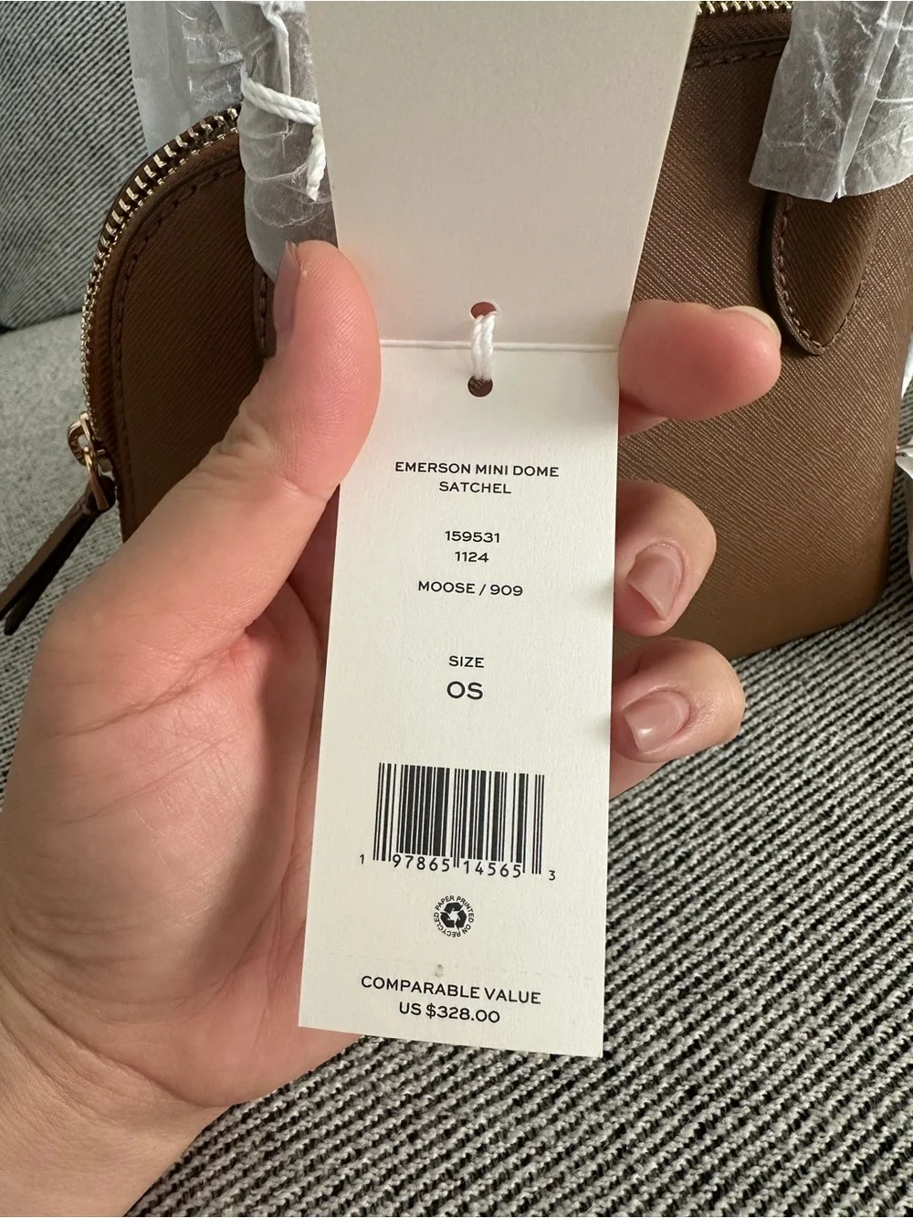 NWT Tory Burch Emerson Mini Dome Satchel Crossbody in Moose 159531